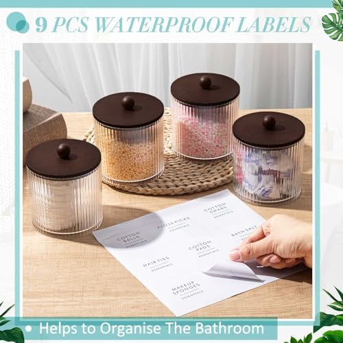 6 Pcs Plastic Holder Dispenser Bathroom Jars with Bamboo Lids, Brown