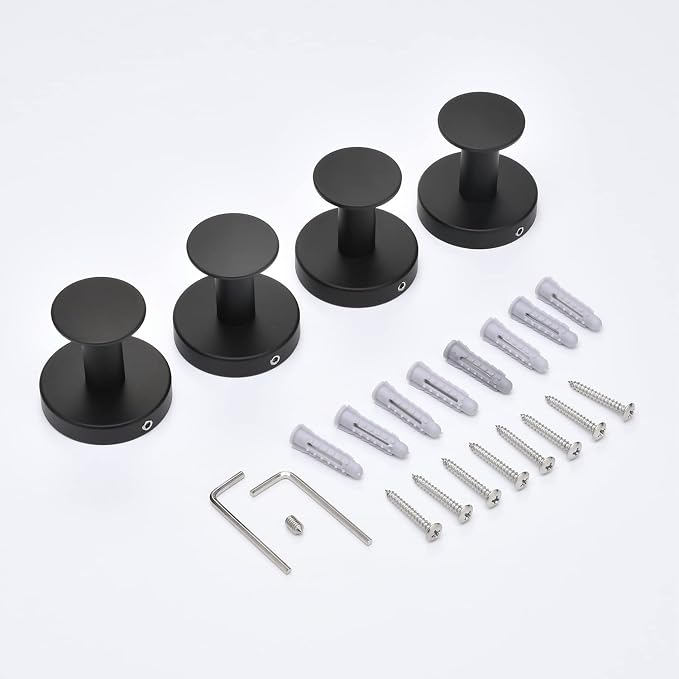 NEWRAIN Towel Hooks, 4 Pack Towel Holder for Bathroom Wall, Cabinet Closet Door, Kitchen, Bedroom, Hotel - Modern Design Effortless Mounting Towel Hangers, Robe Hook Matte Black