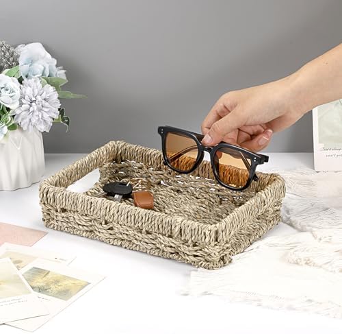 Hipiwe Small Key Basket Bowl for Entryway Organizer Seagrass Wicker Tray