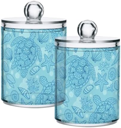 MNSRUU 4 Pack Qtip Holder Dispenser Seashells and Turtle Bathroom Storage Canister Cotton Ball Holder Bathroom Containers for Cotton Swabs/Pads/Floss