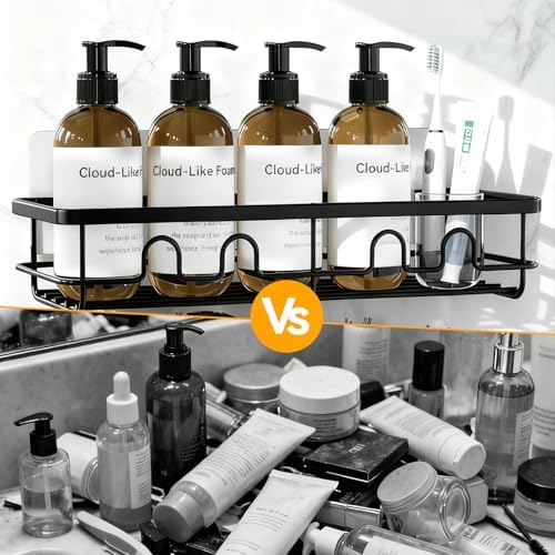 Adhesive Shower Caddy, Large Capacity Shower Racks for Inside Shower, No Drill Bathroom Shower Organizer and Storage, 4 Pack Black Bathroom Shelves, Home Decor Rv Accessories, Apartment