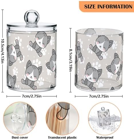 Cat Animal Cartoon 4 Pack Plastic Qtips Holder Bathroom Organizer Canisters for Cotton Balls/Swabs/Pads/Floss,Plastic Apothecary Jars for Vanity