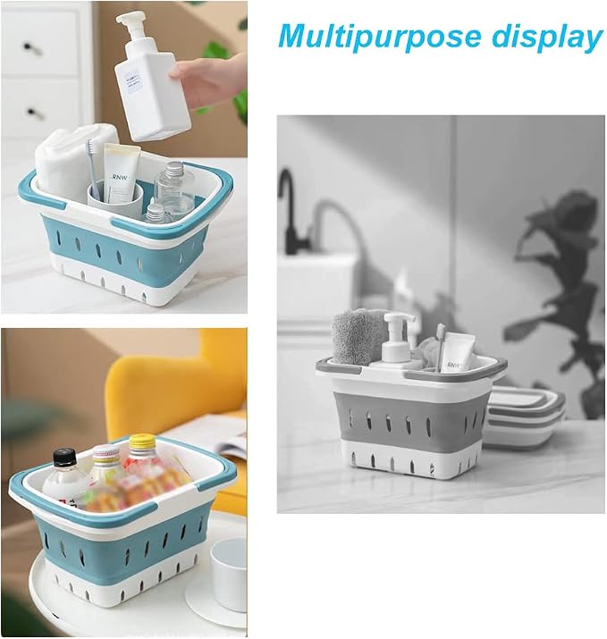 Portable Shower Caddy Tote, Plastic Storage Collapsible Caddy Basket with Handles, Box Organizer Bin for Bathroom, Kitchen, College Dorm,Gym (Grey 1 pack)