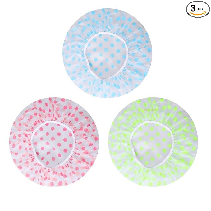 Shower Cap, 3 Pcs Waterproof Reusable Shower Caps Bath Hair Hat | for Women Men Kids, for Shower, Makeup, Hair Care, Cooking and Cleaning