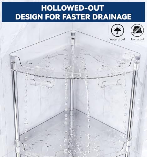 Corner Shower Caddy Standing 3-Tier Shower Organizer with Hooks