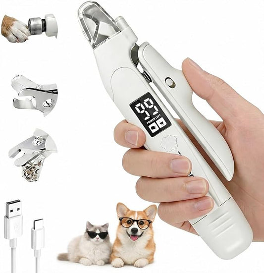 2-in-1 Dog & Cat Nail Clipper and Grinder, LED Light, USB-C | Low-Noise Motor, Safety Lock, Nail Catcher, 3 Grinding Ports and Rechargeable Design for Cats, Small and Medium Dogs
