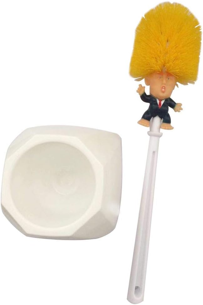 Toilet Brush Funny Cleaner Scrubber Toilet Bowl Brush with Holder,Gag Gifts Doll for Bathroom Decor Deep Cleaning Make Your Toilet Great Again-White