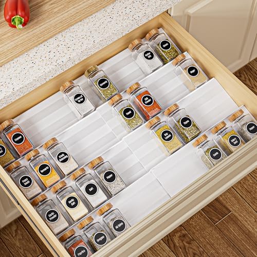 8-Pack Spice Drawer Organizer, 4 Tier Acrylic Spices Rack Tray for Cabinet