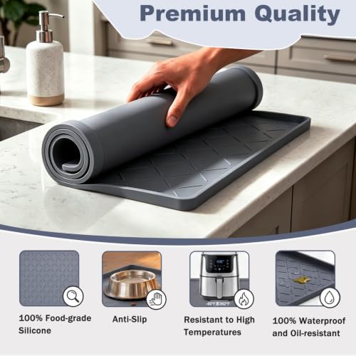 Extra Thick Dog Food Mat Waterproof with Raised Edge 19" x 12"