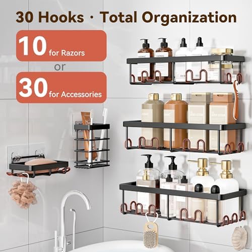 YASONIC Shower Caddy Adhesive, Rustproof Shower Organizer, Wall Shower Rack
