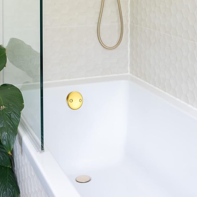 2 Hole Bathtub Overflow Plate, 3-3/16 Inches Diameter, Polished Brass