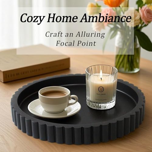 Round Decorative Tray for Coffee Table Decor, Circle Tray Decor 11" Black