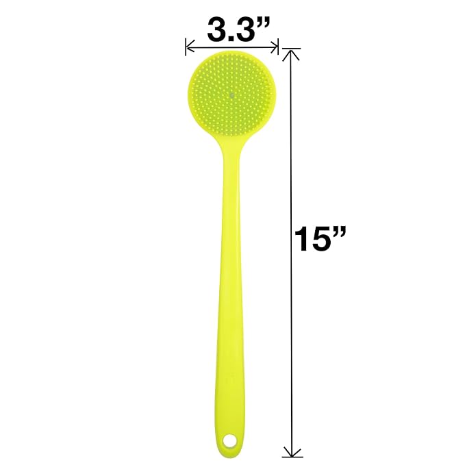 DNC Silicone Back Scrubber for Shower Soft Bath Body Brush with Long Handle (Green)