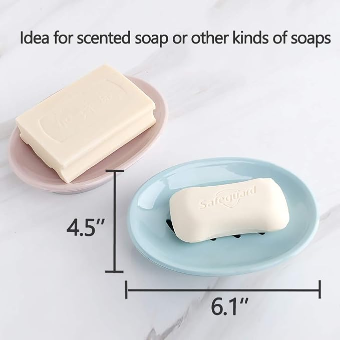 WYOK 2-Pack Soap Dish Plastic Soap Holder with Drainage for Shower (Grey) | Bar Soap Tray, Soap Case with Drain, Keep Soap Dry, Self Draining, Non-Slip, Easy Cleaning, For Bathroom Kitchen Sink