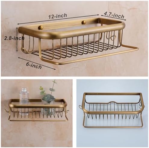 Antique Brass Shower Shelf Bathroom Shelf Shower Organizer Basket Cosmetics Holder Wall Mounted