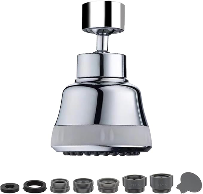 Faucet Aerator Faucet Sprayer Attachment, Kitchen Faucet Head Replacement with 4 Spray Modes, 360° Swivel Faucet Extender Anti-Splash Sink Sprayer Faucet Nozzle Head (Smooth, Silver)