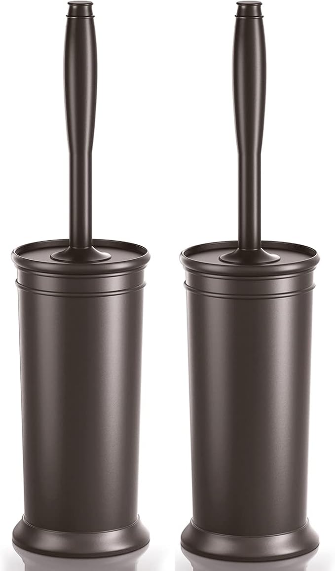 Toilet Brush and Holder 2 Pack, Toilet Bowl Brush with Extra Long Handle, Toilet Scrubber and Covered Holder, Toilet Brushes for Bathroom-Space Saving, Covered Brush, Durable, Deep Cleaning(Bronze)