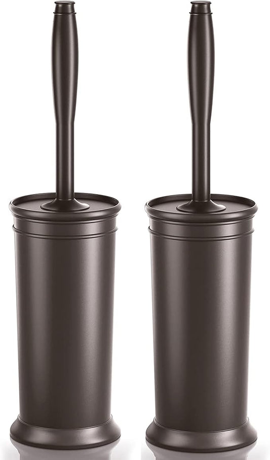 Toilet Brush and Holder 2 Pack, Toilet Bowl Brush with Extra Long Handle, Toilet Scrubber and Covered Holder, Toilet Brushes for Bathroom-Space Saving, Covered Brush, Durable, Deep Cleaning(Bronze)
