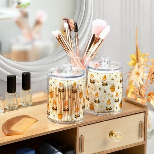 Gredecor Qtip Holder Dispenser 4 Pack Gnome Bees Flying Dwarf Daisy Apothecary Jars with Lids Bathroom Vanity Countertop Canister Storage Organizer for Cotton Ball,Swabs,Pads,Floss
