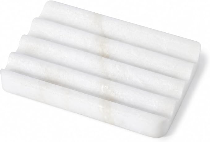 Soap Dish, Marble Soap Holder for Shower, Bar Soap Holder with Water Ripple Design, Easy Cleaning Soap Saver for Kitchen Sink，Bathroom, Executive African Natural Stone Soap Tray(Namib Bianco)