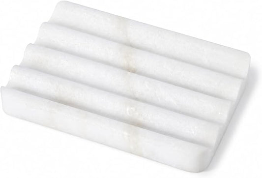 Soap Dish, Marble Soap Holder for Shower, Bar Soap Holder with Water Ripple Design, Easy Cleaning Soap Saver for Kitchen Sink，Bathroom, Executive African Natural Stone Soap Tray(Namib Bianco)