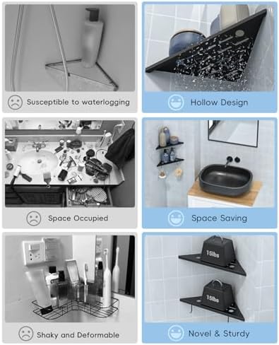 DAYONE Matte Black Corner Shower Shelf 2 Pack 10", Bathroom Corner Shower Organizer Shelf for Tiled Wall, SUS304 Stainless Steel Slot Design Recessed Organizer Shelves with 2 Hooks and 4 Holes