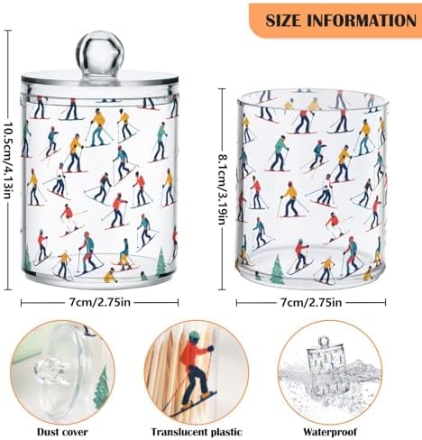 2 Pack Qtip Holder Organizer Dispenser Winter Sports Skiers Bathroom Storage Canister Cotton Ball Holder Container for Cotton Pads/Swabs/Floss