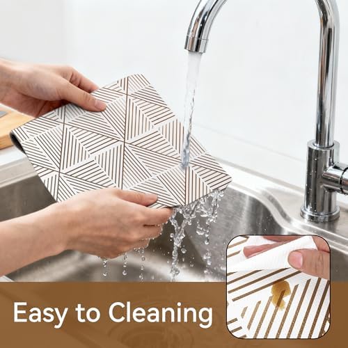 FIFTY FEET 12"x120" Non-Adhesive Shelf Liner for Kitchen Cabinets and Drawers, Washable Non-Slip PVC Cabinet Liner (Brown Modern)(1 Roll)