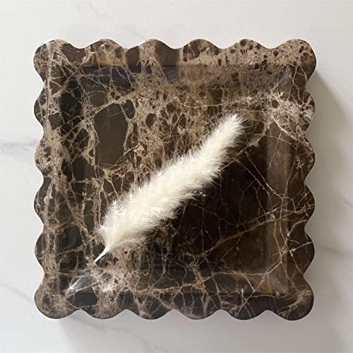 Vintage Natural Marble Tray Small Ornaments Scalloped Tray Handmade Storage Dish for Counter, Vanity, Dresser, Nightstand and Desk (Coffee Net)