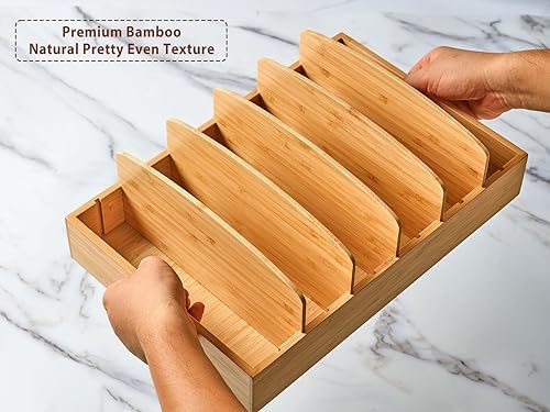 Umilife Extra Large Bamboo Food Container Lid Organizer for Kitchen Cabinet