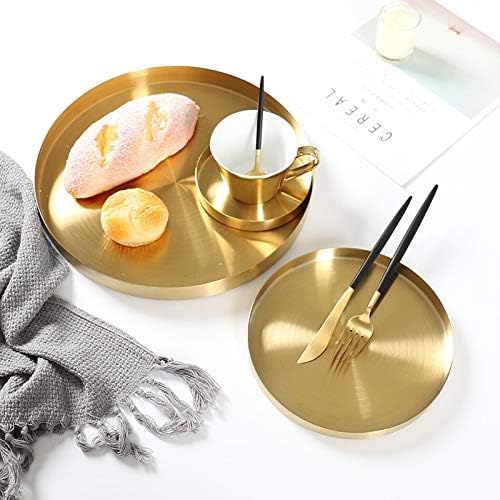 IVAILEX Gold Stainless Steel Round Jewelry and Make up Organiser/Candle Plate Decorative Tray (12.6 inches)