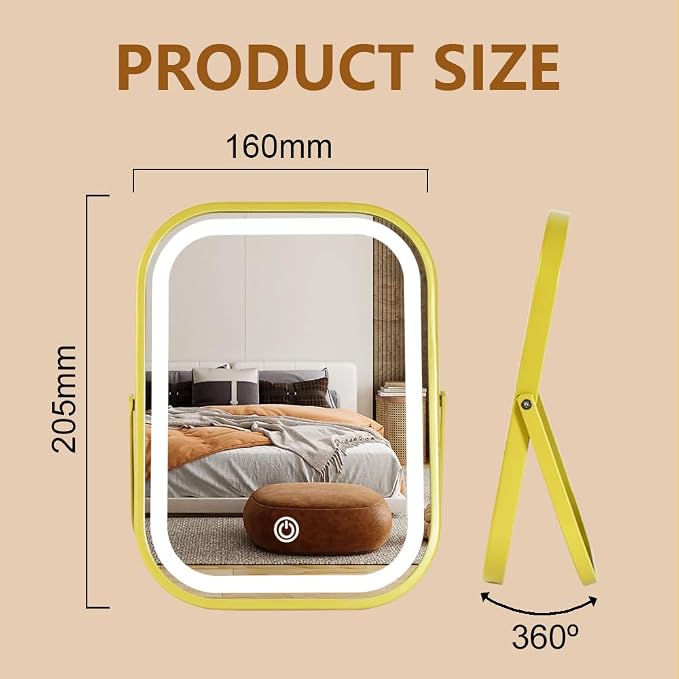 YEKKOPT Rechargeable Vanity Mirror with Lights, Lighted Makeup Mirror with Lights,Smart Touch Control Dimmable 3 Modes Light