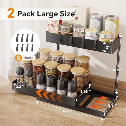 Simple Trending Under Sink Organizer 2 Pack, 2 Tier with Sliding Basket