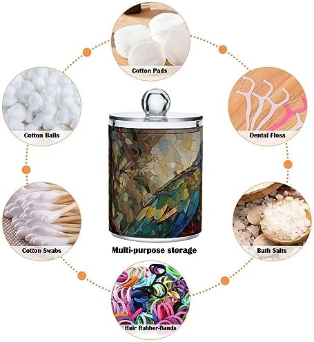 Vnurnrn Bathroom Jars with Lid Set Vintage Parrot Tree Print, Plastic Vanity Canisters Storage Organizer for Cotton Balls Swabs Pads Salts 2 Pack