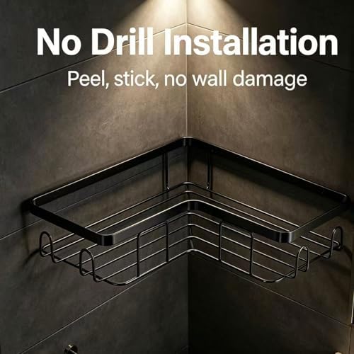 Shower Caddy 2 Pack, No Drilling Adhesive Bathroom Organizer Shelf Rack, Corner Shower Shelf with Hooks for Home Decor & Storage