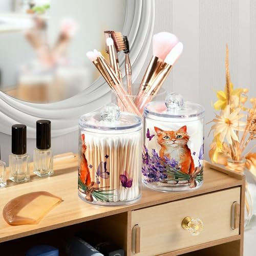 MNSRUU 4 Pack Qtip Holder Dispenser Lavender Hope Flowers Bathroom Storage Canister Cotton Ball Holder Bathroom Containers for Cotton Swabs/Pads/Floss