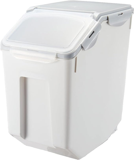 15 Liter / 30 lbs Rice Storage Container with Measuring Cup, BPA free, For Rice | Grain | Pet Food | Flour, 1 count, White & Gray