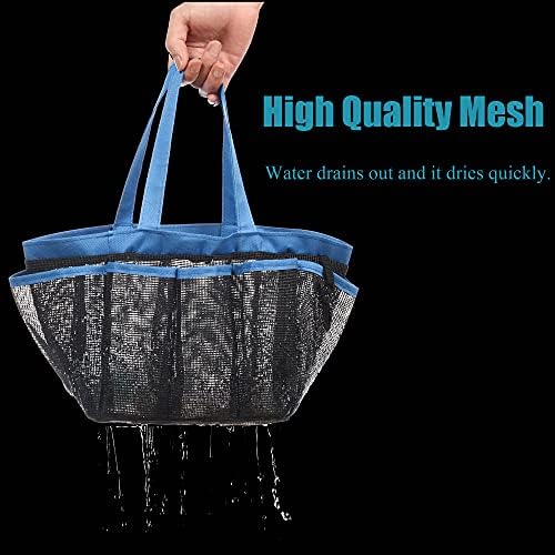 Mesh Shower Caddy Basket, 8 Large Pockets Quick Dry Shower Tote Bag, Portable Bathroom Caddy for College Dorm, Blue