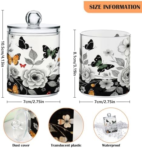 MNSRUU 2 Pack Qtip Holder Organizer Dispenser Grey Butterfly Bathroom Storage Canister Cotton Ball Holder Bathroom Containers for Cotton Swabs/Pads/Floss