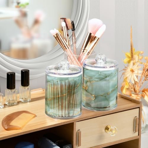 MNSRUU 2 Pack Qtip Holder Organizer Dispenser Teal Abstract Marble Bathroom Storage Canister Cotton Ball Holder Bathroom Containers for Cotton Swabs/Pads/Floss