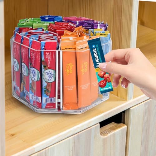 Drink Packet Organizer For Powdered Drink Mix,Powder Packet,Water Packet,Water Flavor Packet, Lazy Susan Organizer for Drink Mix Rotating Holder (Rhombus)