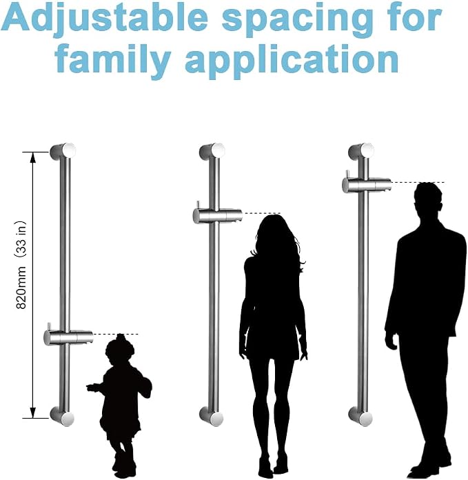 OFFO Shower Slide Bar 33 in Segmental Slide Bar Adjustable Installation Distance 20-32 in with 360° Adjustable Handheld Shower Head Holder for Bathroom, Screw Wall Mounted, Chrome Finish