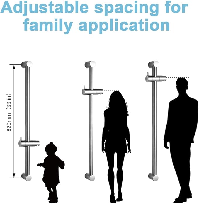 OFFO Shower Slide Bar 33 in Segmental Slide Bar Adjustable Installation Distance 20-32 in with 360° Adjustable Handheld Shower Head Holder for Bathroom, Screw Wall Mounted, Chrome Finish (Pack of 2)