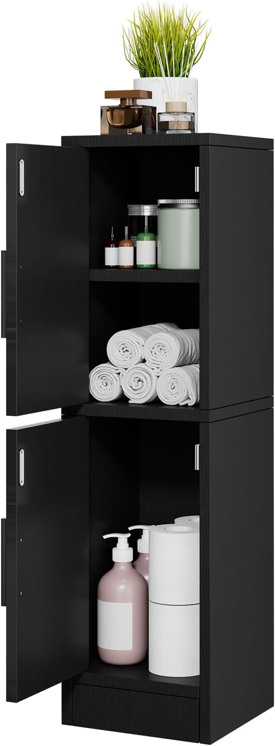 IBUYKE Small Bathroom Storage Cabinet, Narrow Floor Corner Cabinet with 2 Doors & Adjustable Shelf, Small Bathroom Organizer, Space-Saving Storage Solution for Toilet, Laundry Room UWBS002B