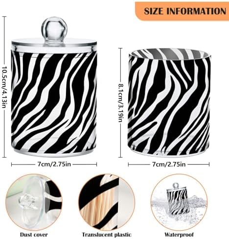 ALAZA White Black Print Zebra 4 Pack Qtip Holder Dispenser for Cotton Swabs, Balls, Pads, Floss 10 oz Plastic Canister Organizer