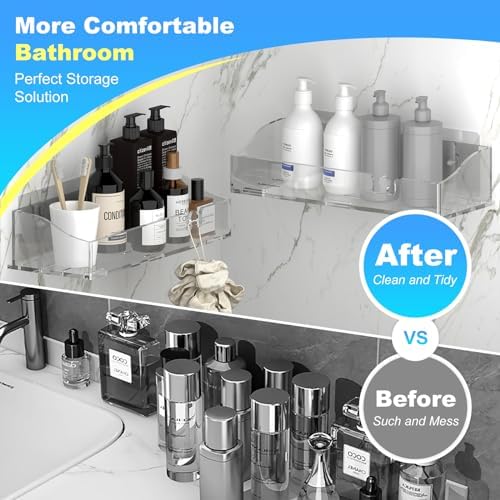 Clear Acrylic Shower Shelves, Adhesive Bathroom Caddy Organizer, 3-Pack