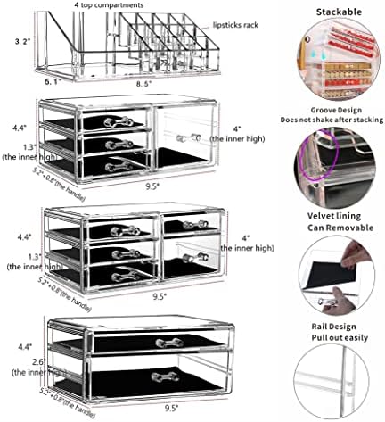 Cq acrylic Makeup Organizer Skin Care Large Clear Cosmetic Display Cases Stackable Storage Box With 11 Drawers For Vanity,Set of 4