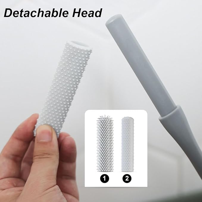 Long Handled Silicone Toe Crevice Cleaning Brush & Exfoliating Brush, 2025 New Soft Rubber Toe Cleaning Tool, Foot Scrubber Shower Feet Care for Seniors, Elderly, Men and Women (Grey)