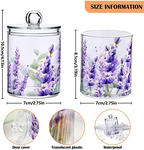2 Pack Qtip Holder Dispenser for Cotton Ball Purple Lavender Cotton Swab Round Pads Clear Plastic Acrylic Jar Set Bathroom Canister