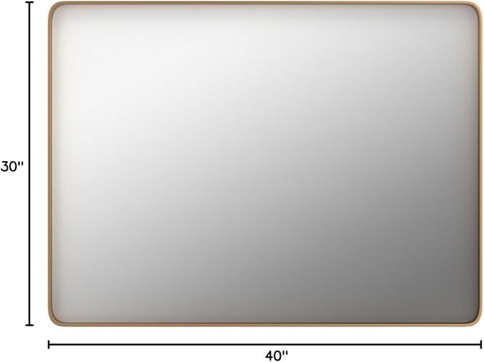 LOAAO 40"X30" Gold Bathroom Mirror | Rounded Rectangle, Brushed Gold Frame, Wall-Mounted, Anti-Rust, Tempered Glass, Hangs Horizontally or Vertically